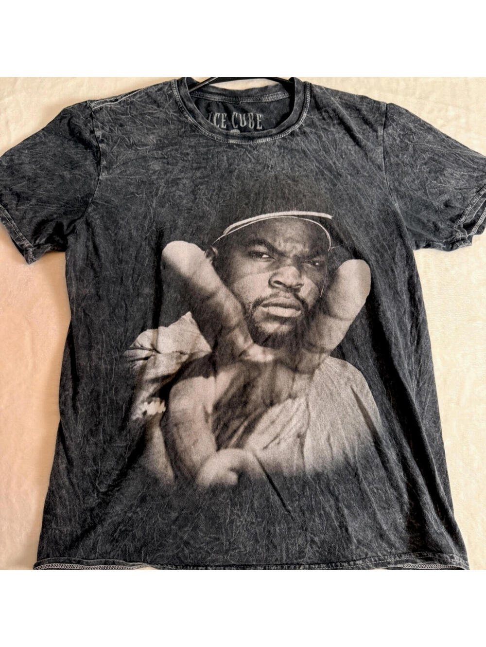Ice Cube Graphic T Shirt Mens Medium Black Acid Wash Rap Hip Hop Tee